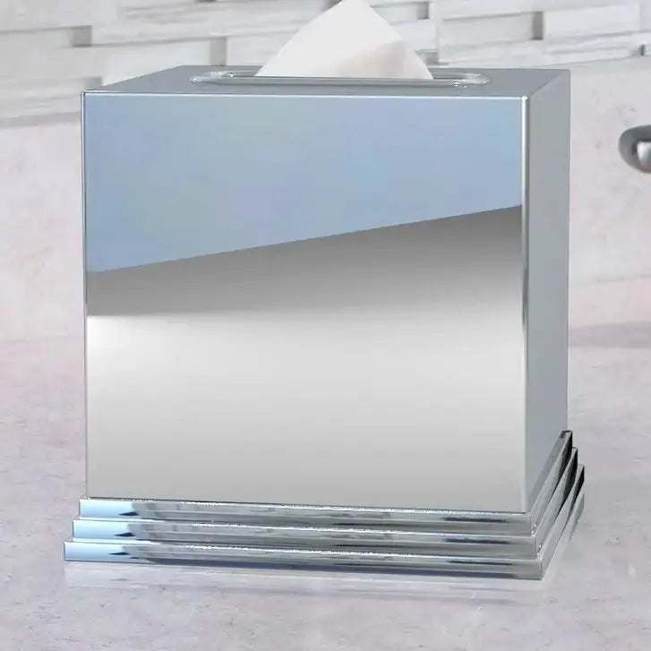 Tissue box cover | Stainless Steel Square Facial Tissue Box Holder for Bathroom Vanity Countertops, Bedroom Dressers | Chrome finish