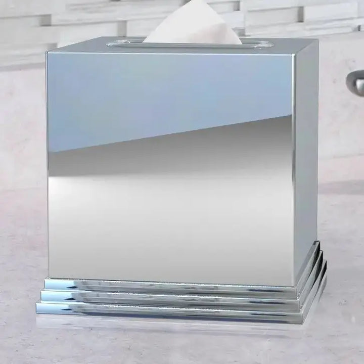 Tissue box cover | Stainless Steel Square Facial Tissue Box Holder for Bathroom Vanity Countertops, Bedroom Dressers | Chrome finish