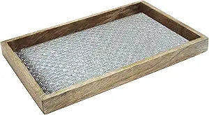 Wood & Aluminum Embossed Vanity Tray, 13", Silver Finish
