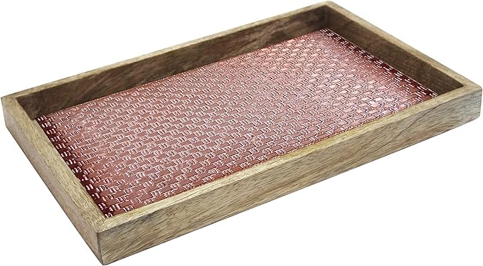 Wood & Aluminum Embossed Vanity Tray, 13", Copper Finish