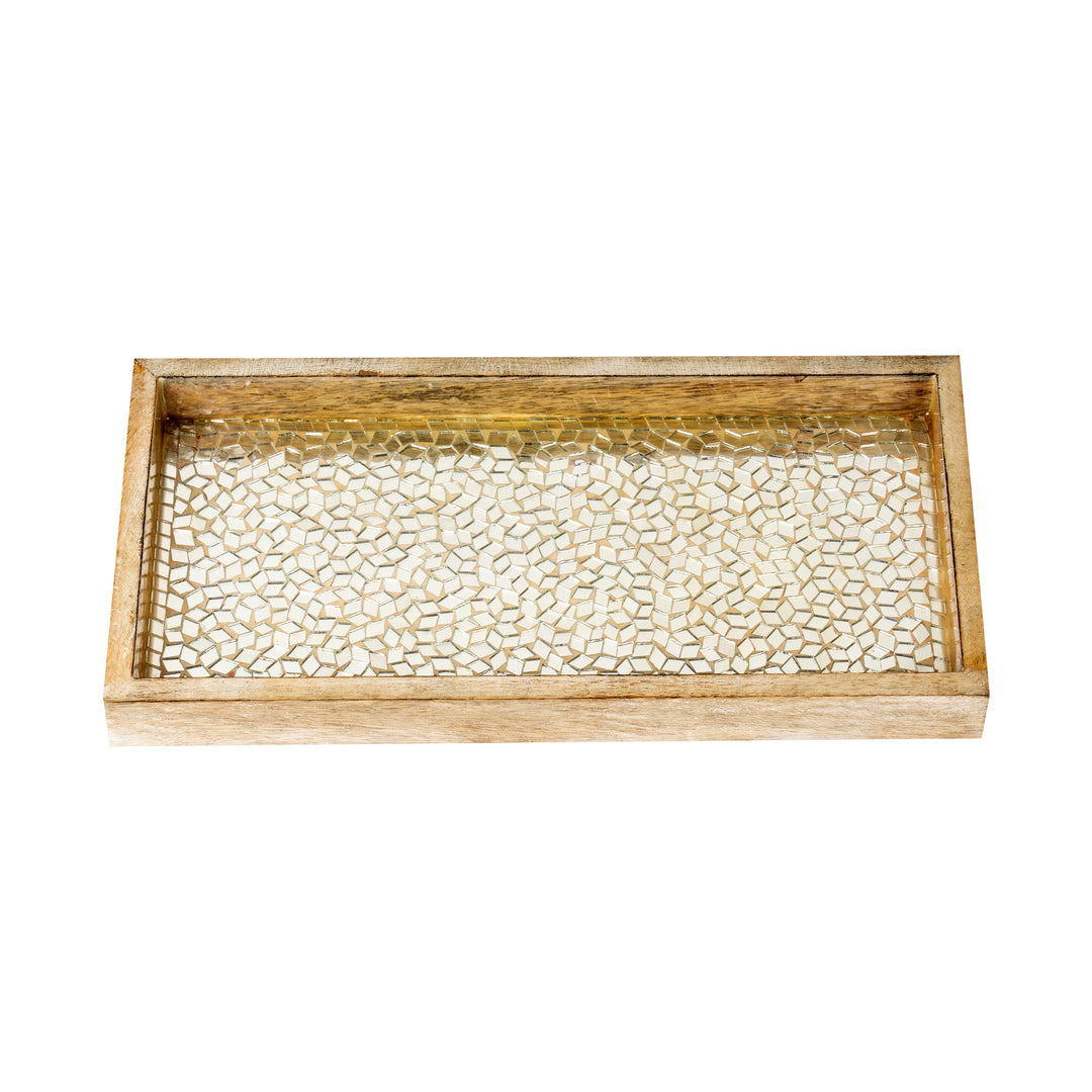 Wood & Silver Mosaic Vanity Tray, 12”