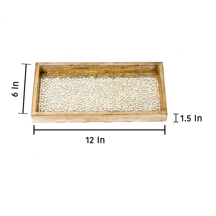 Wood & Silver Mosaic Vanity Tray, 12”