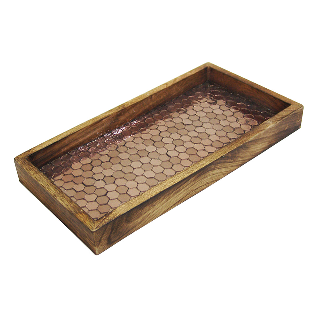 Wood Vanity Tray with Mosaic Work, 13” | Copper Finish