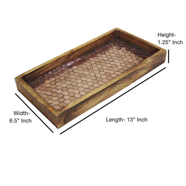 Wood Vanity Tray with Mosaic Work, 13” | Copper Finish