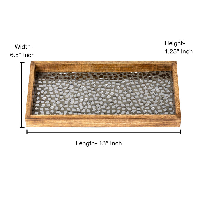 Wood & Black Mosaic Vanity Tray, 13”