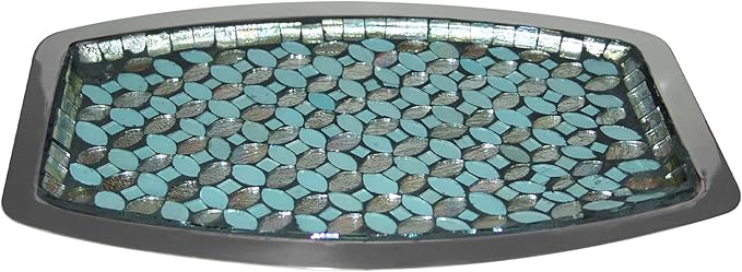 Decorative Tray | Blue Floral Print Glass Tray | 12x6x1.5"