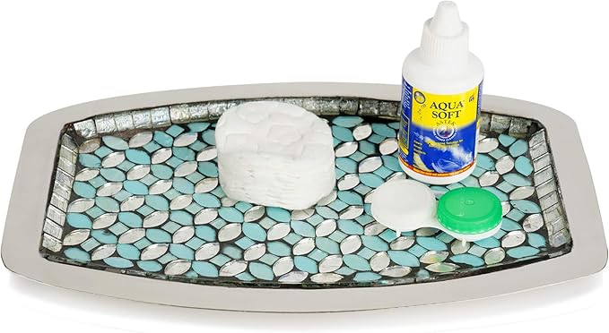 Decorative Tray | Blue Floral Print Glass Tray | 12x6x1.5"