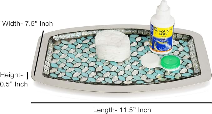 Decorative Tray | Blue Floral Print Glass Tray | 12x6x1.5"