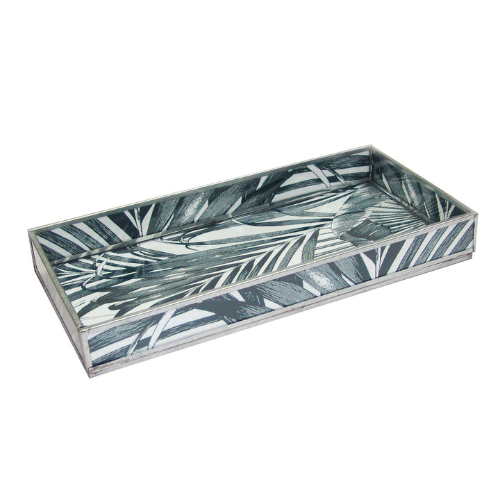 Decorative Glass Tray | Leaf Print Tray | 12x6x1.5" | Black