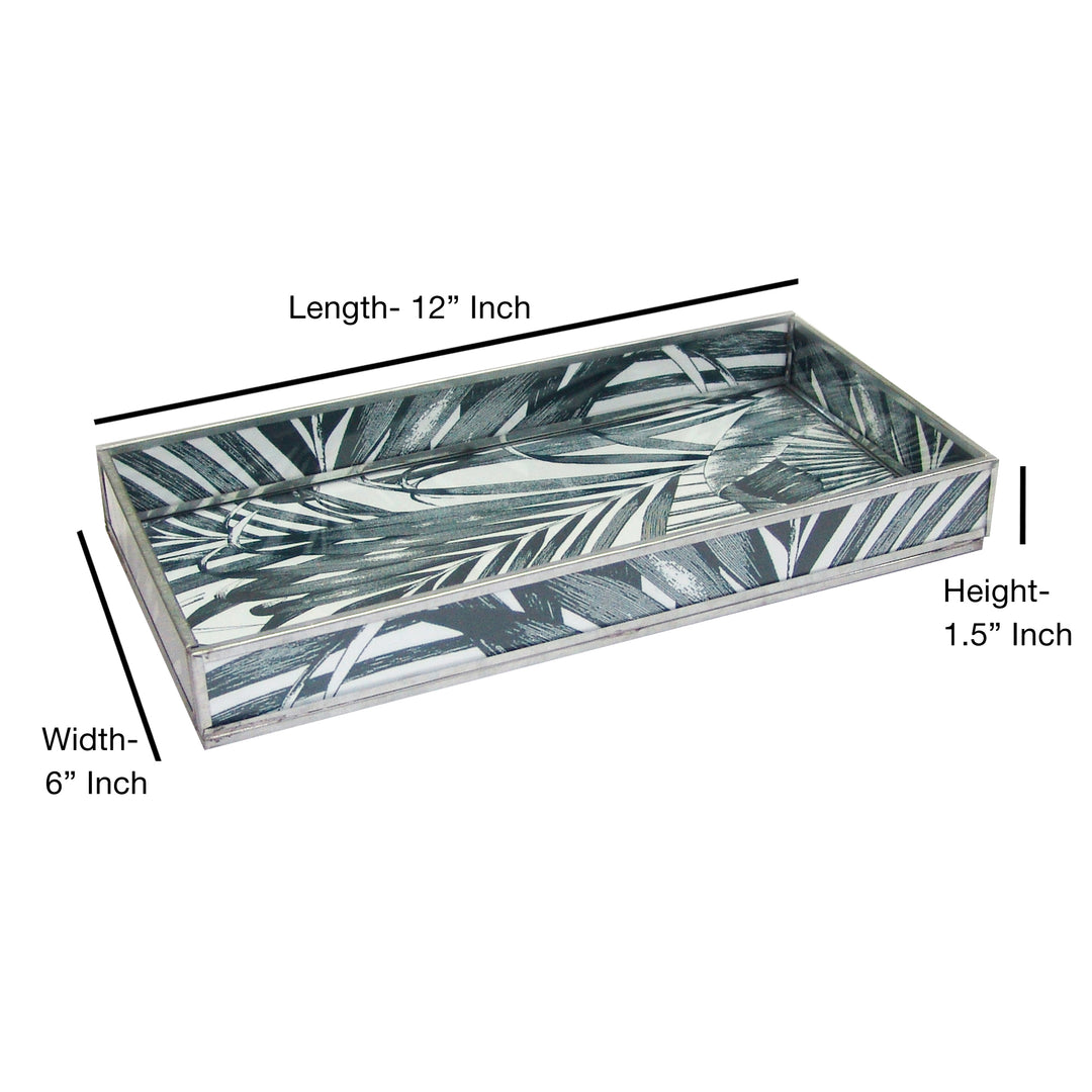 Decorative Glass Tray | Leaf Print Tray | 12x6x1.5" | Black