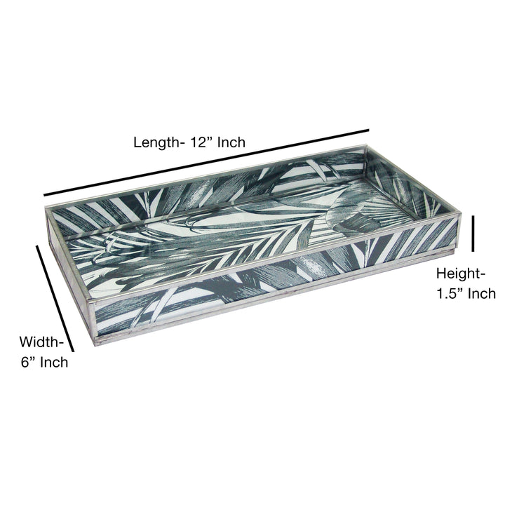 Decorative Glass Tray | Leaf Print Tray | 12x6x1.5" | Black