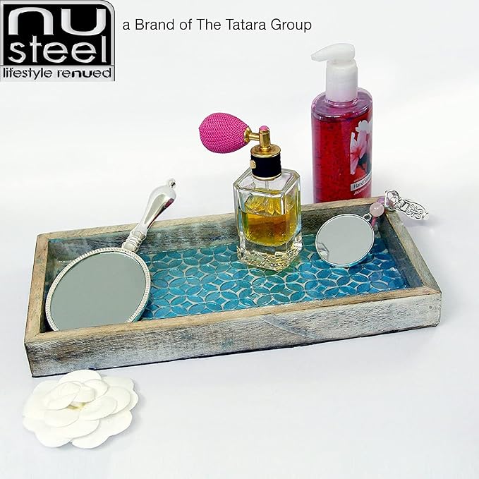 Wood & Mosaic Vanity Tray, 12"