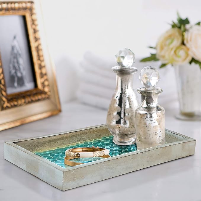 Wood & Mosaic Vanity Tray, 12"