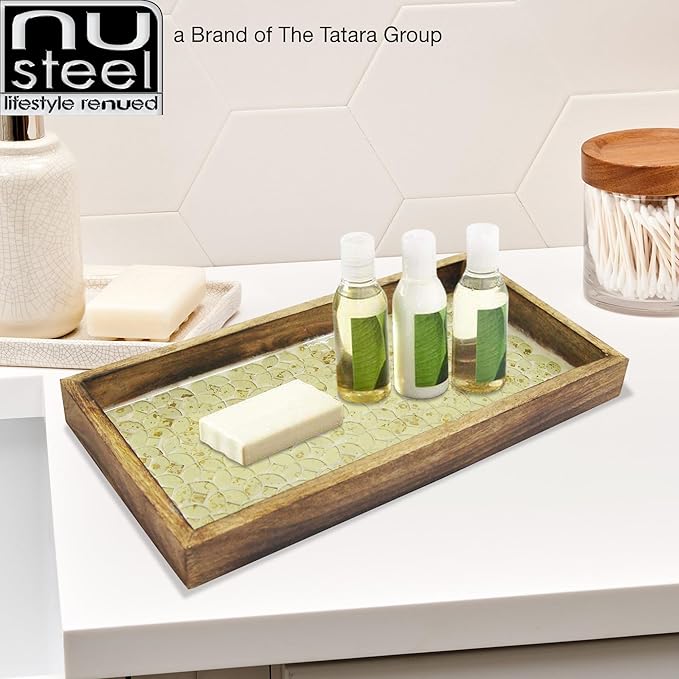 Wood & Mosaic Vanity Tray, 12"