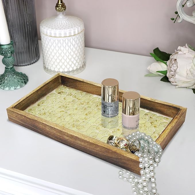Wood & Mosaic Vanity Tray, 12"