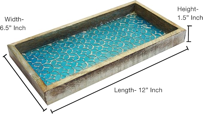 Wood & Blue Mosaic Vanity Tray, 13”, Brown & Blue