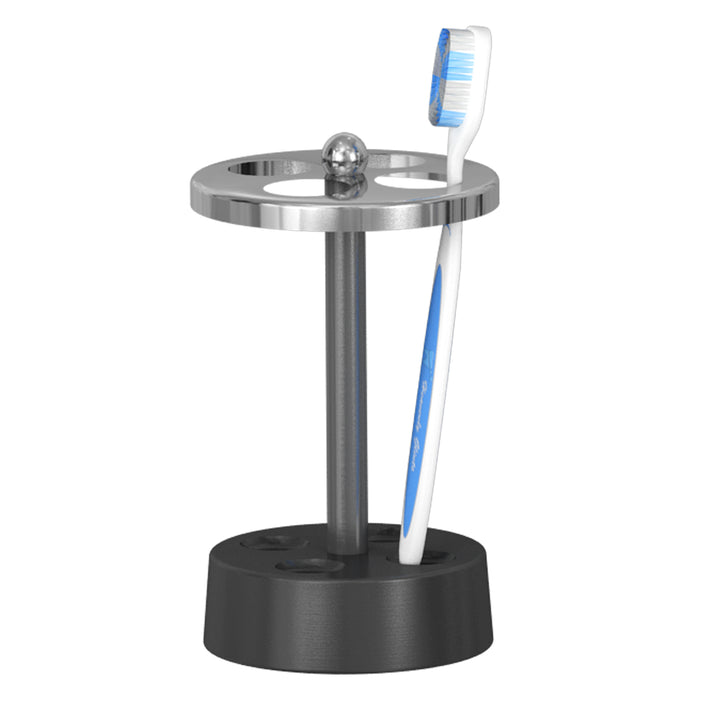 Triune 3-Tone Metal Toothbrush Holder | Compact Multi-Slot Holder for Toothbrushes,Razors & Makeup Accessories | Shiny,Brushed & Black Nickel