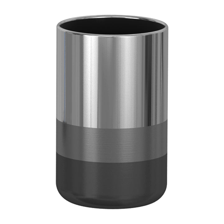 Triune 3-Tone Steel Bathroom Tumbler Cup | Decorative Rinse Cup,Drinking Glass,Toothbrush & Makeup Brush Holder for Vanity Countertops,Sink & Desk | Shiny/Brushed/Black Nickel
