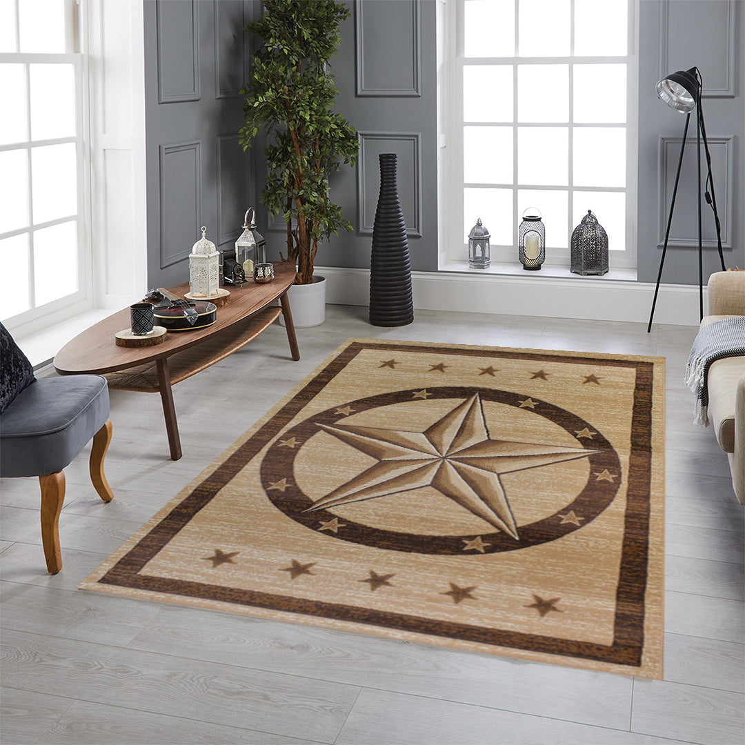 Great West Western Area Rug | Lone Star Medallion Design | Polypropylene | Indoor Accent Rug