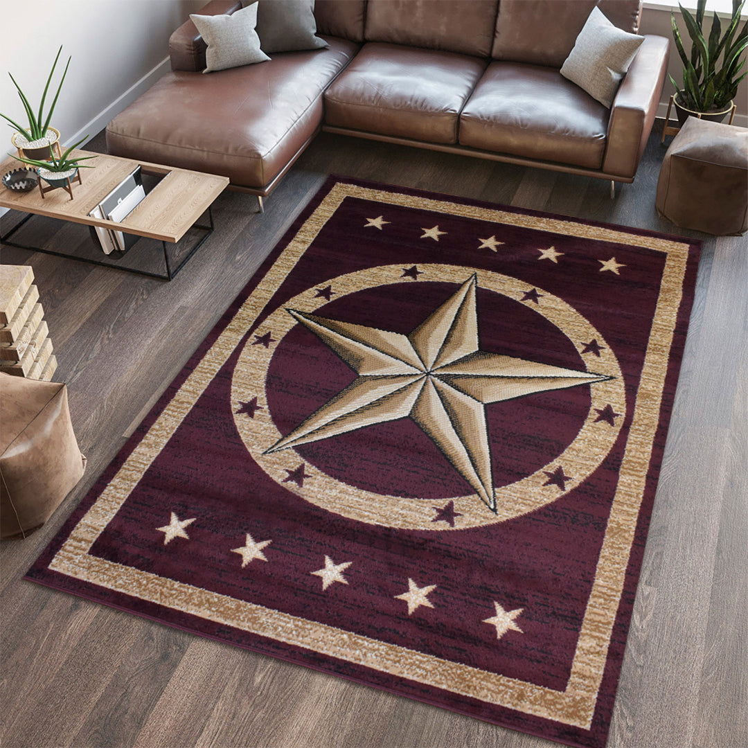 Great West Western Area Rug | Lone Star Medallion Design | Polypropylene | Indoor Accent Rug