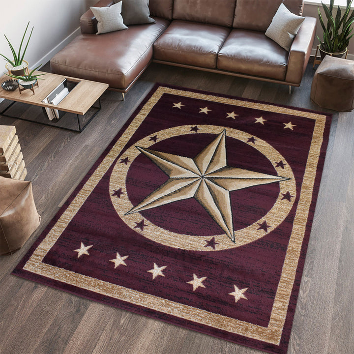 Great West Western Area Rug | Lone Star Medallion Design | Polypropylene | Indoor Accent Rug