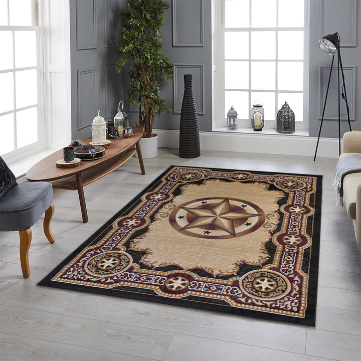 Great West Western Area Rug | Lone Star Medallion with Ornate Border | Polypropylene | Indoor Accent Rug