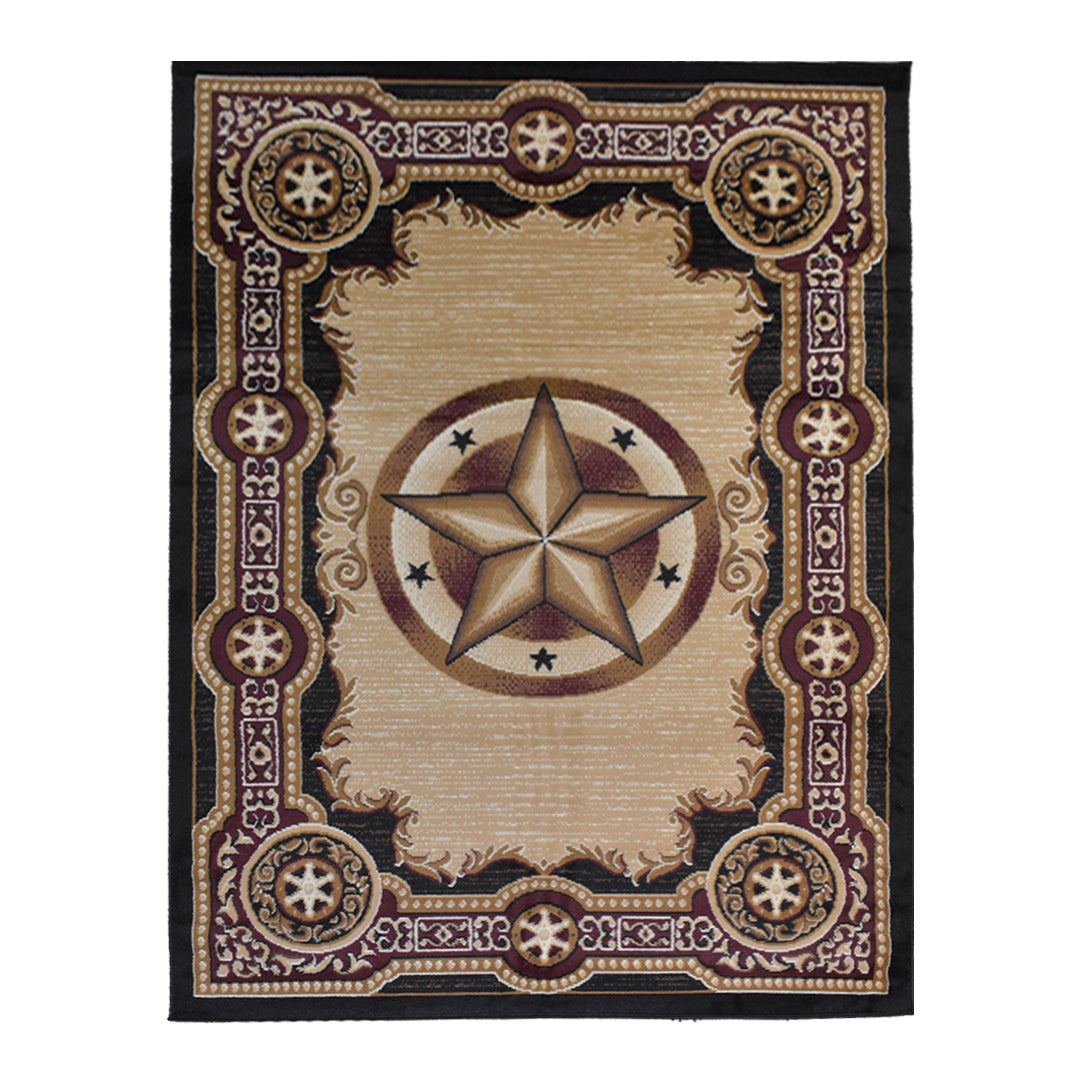 Great West Western Area Rug | Lone Star Medallion with Ornate Border | Polypropylene | Indoor Accent Rug