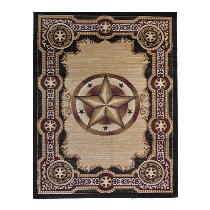 Great West Western Area Rug | Lone Star Medallion with Ornate Border | Polypropylene | Indoor Accent Rug