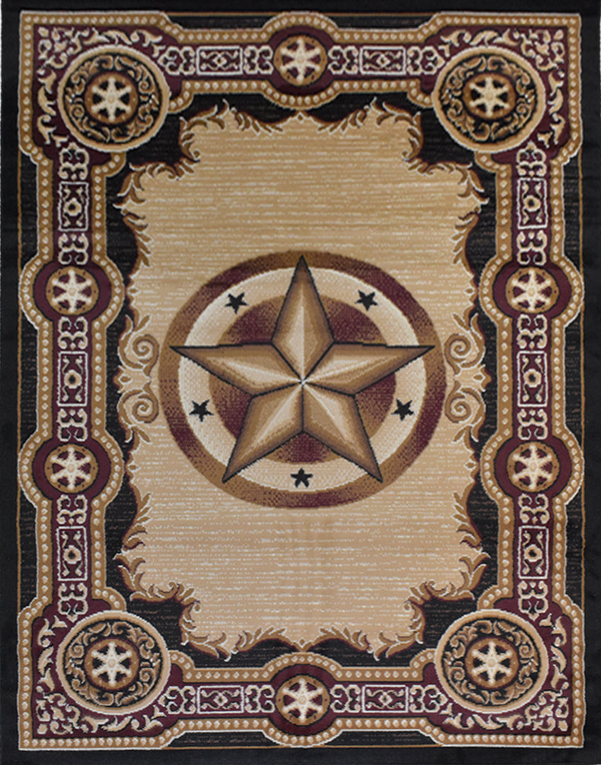 Great West Western Area Rug | Lone Star Medallion with Ornate Border | Polypropylene | Indoor Accent Rug
