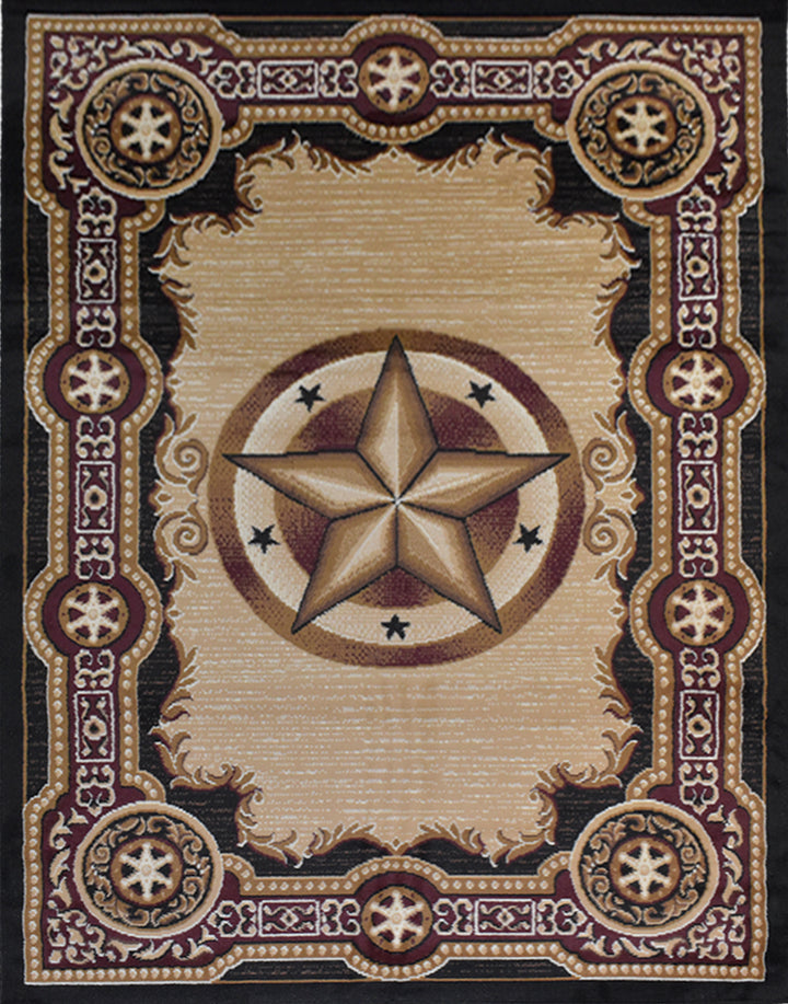 Great West Western Area Rug | Lone Star Medallion with Ornate Border | Polypropylene | Indoor Accent Rug