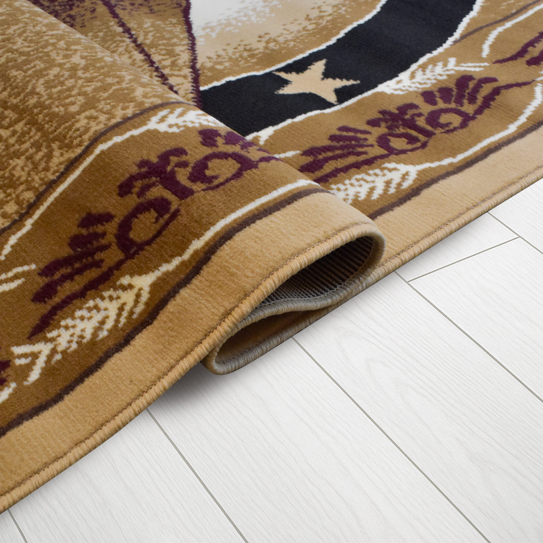 Great West Western Area Rug | Lone Star Medallion with Floral Border | Polypropylene | Indoor Accent Rug