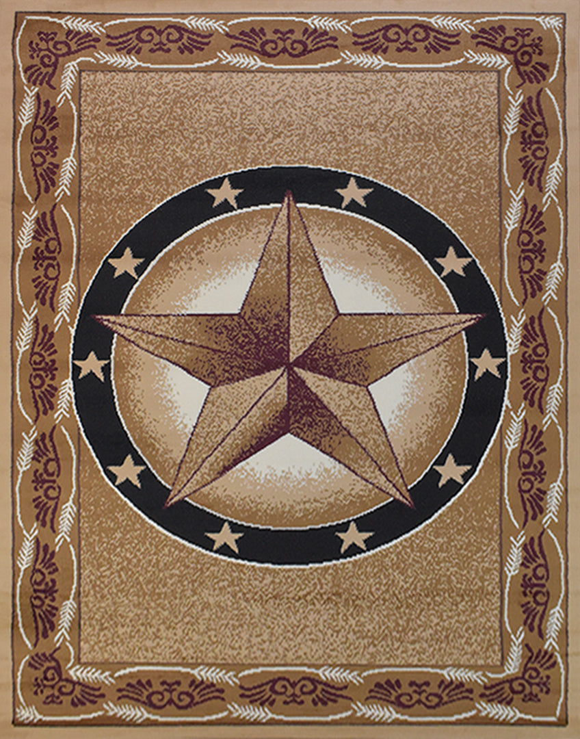 Great West Western Area Rug | Lone Star Medallion with Floral Border | Polypropylene | Indoor Accent Rug