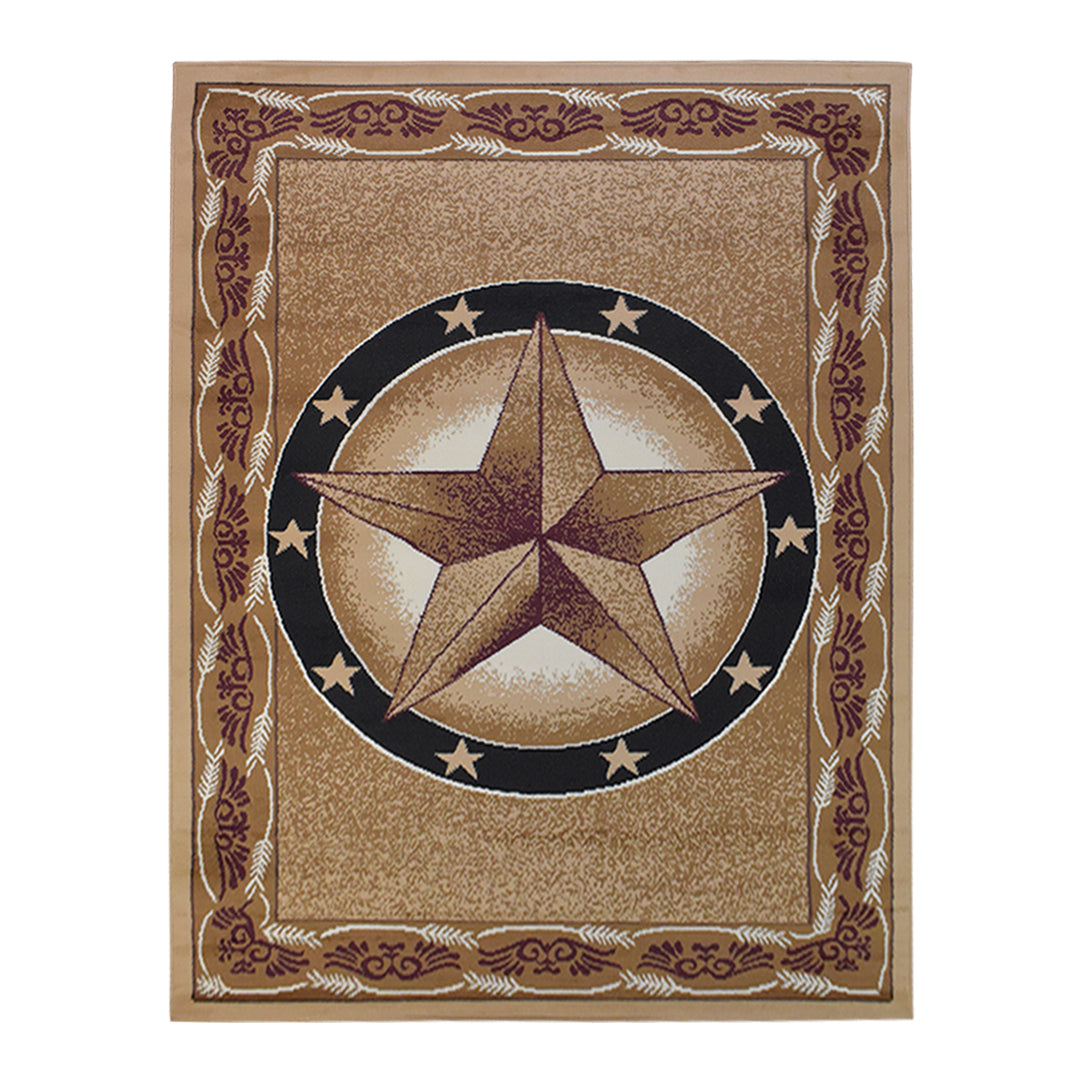 Great West Western Area Rug | Lone Star Medallion with Floral Border | Polypropylene | Indoor Accent Rug
