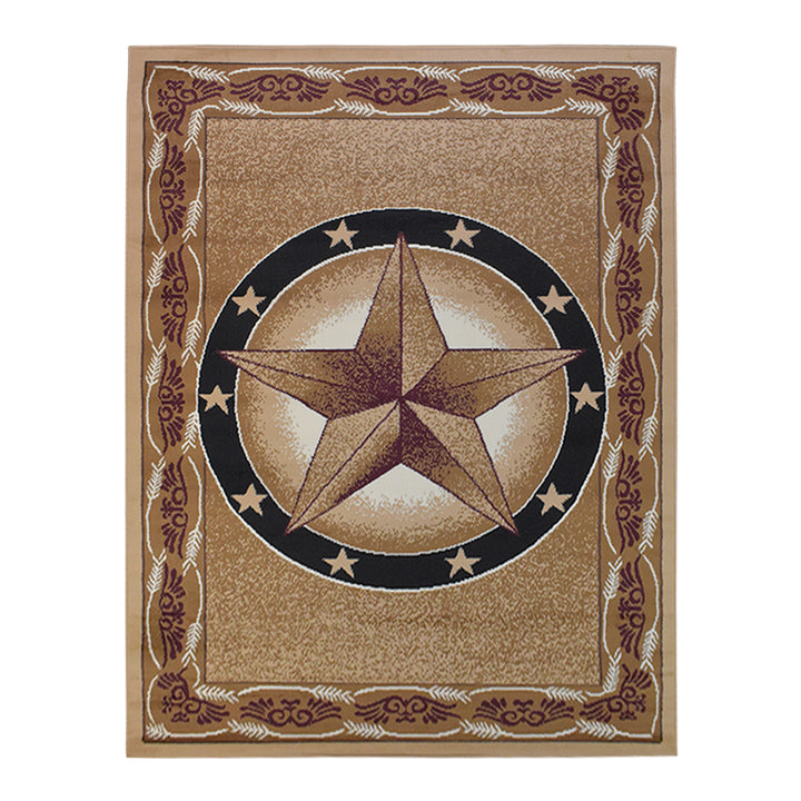 Great West Western Area Rug | Lone Star Medallion with Floral Border | Polypropylene | Indoor Accent Rug