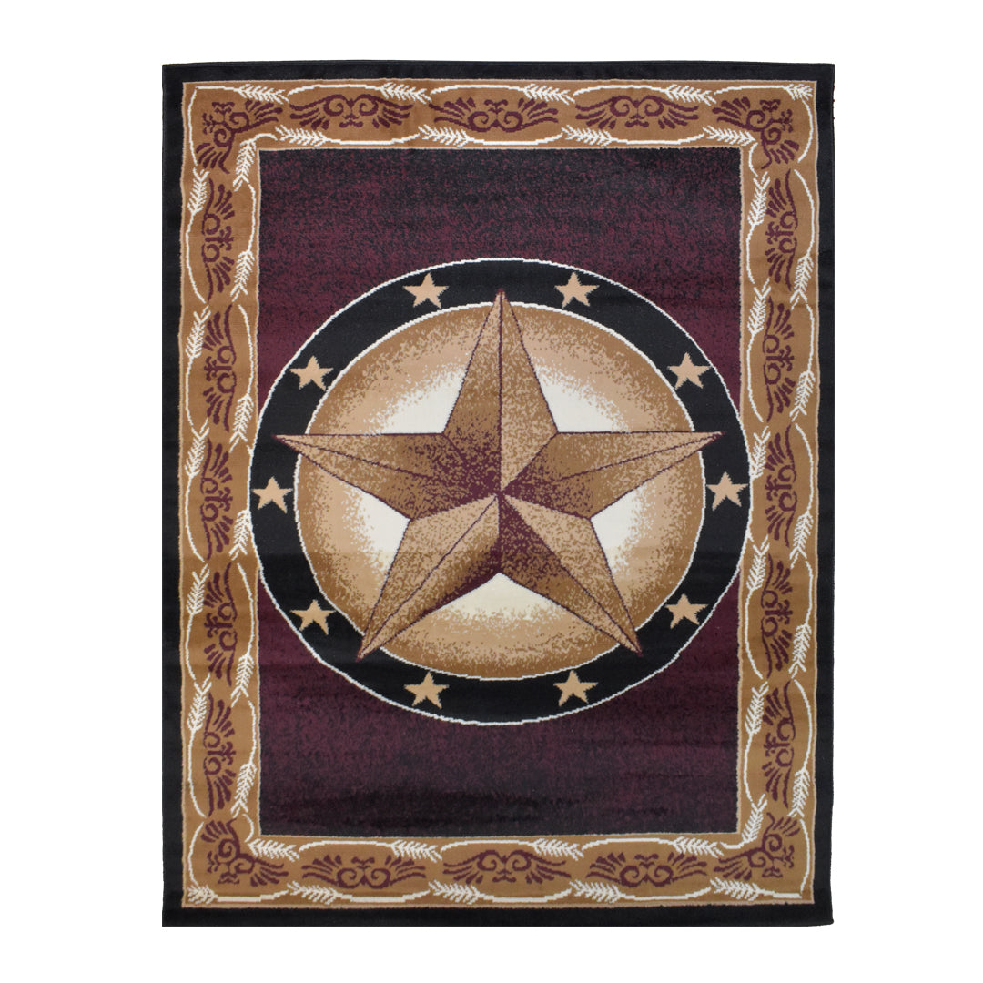 Great West Western Area Rug | Lone Star Medallion with Floral Border | Polypropylene | Indoor Accent Rug