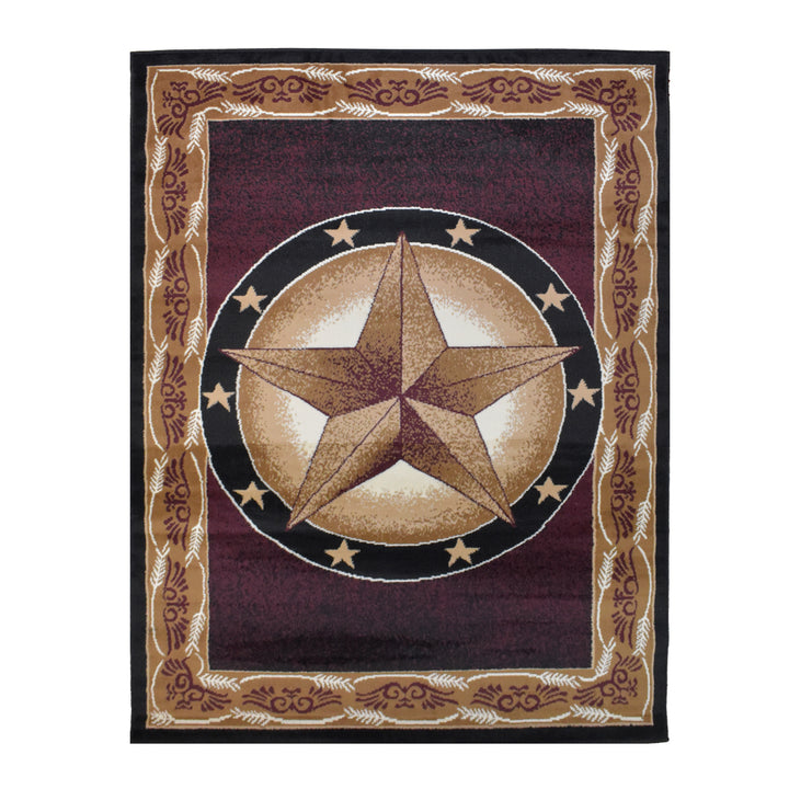 Great West Western Area Rug | Lone Star Medallion with Floral Border | Polypropylene | Indoor Accent Rug