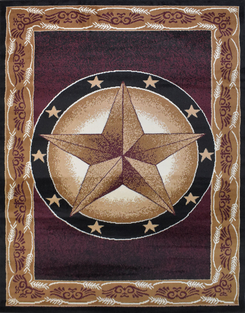 Great West Western Area Rug | Lone Star Medallion with Floral Border | Polypropylene | Indoor Accent Rug
