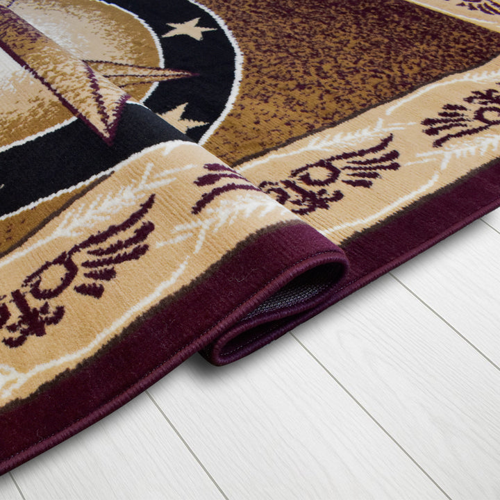 Great West Western Area Rug | Lone Star Medallion with Floral Border | Polypropylene | Indoor Accent Rug