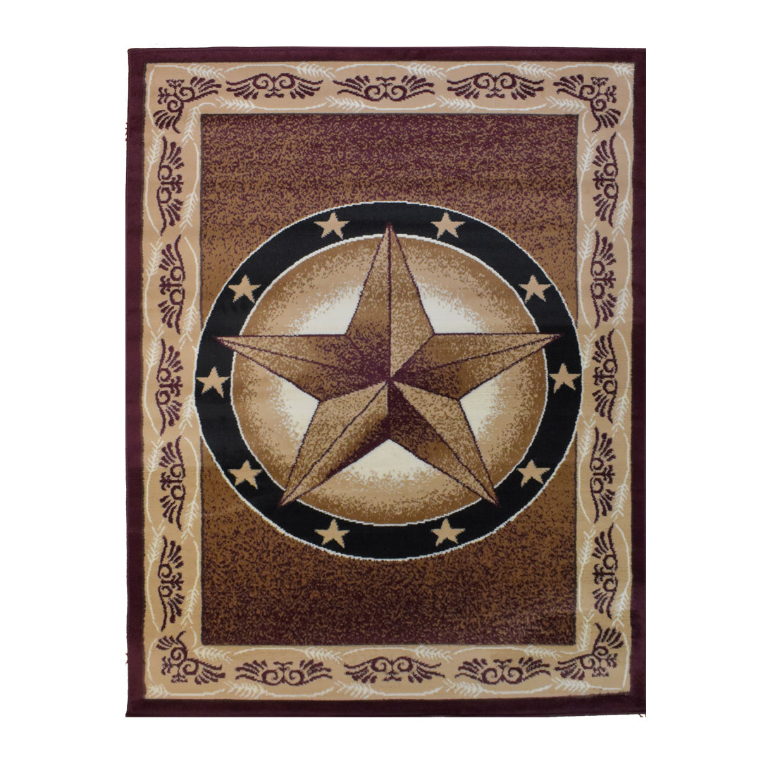 Great West Western Area Rug | Lone Star Medallion with Floral Border | Polypropylene | Indoor Accent Rug