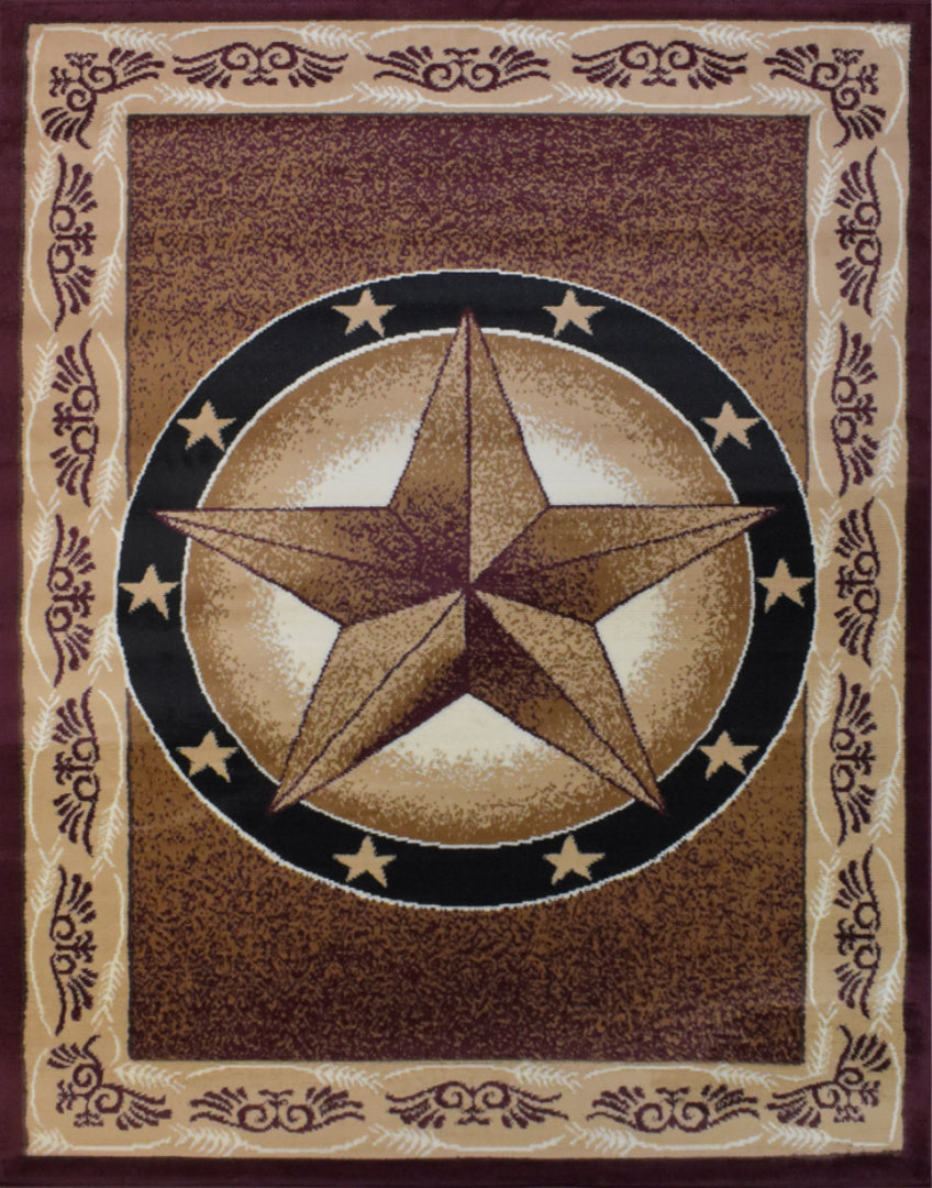 Great West Western Area Rug | Lone Star Medallion with Floral Border | Polypropylene | Indoor Accent Rug