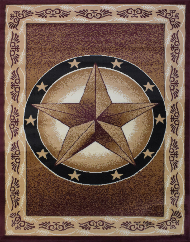 Great West Western Area Rug | Lone Star Medallion with Floral Border | Polypropylene | Indoor Accent Rug
