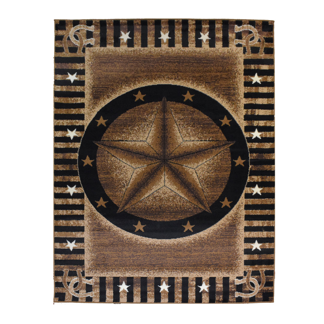 Great West Rustic Western Star Area Rug, Polypropylene Indoor Carpet for Living Room, Bedroom & Entryway