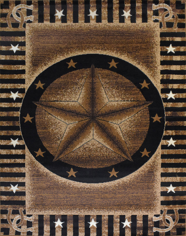 Great West Rustic Western Star Area Rug, Polypropylene Indoor Carpet for Living Room, Bedroom & Entryway