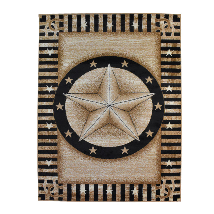 Great West Rustic Western Star Area Rug, Polypropylene Indoor Carpet for Living Room, Bedroom & Entryway