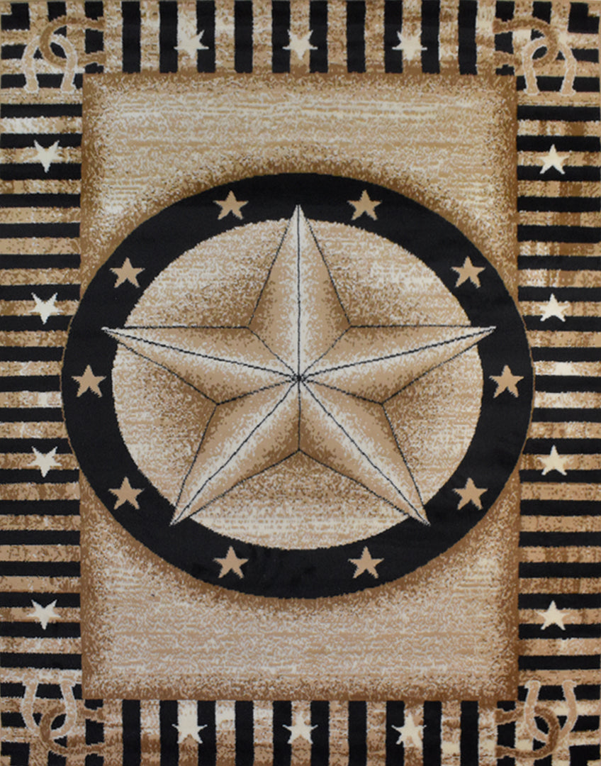 Great West Rustic Western Star Area Rug, Polypropylene Indoor Carpet for Living Room, Bedroom & Entryway