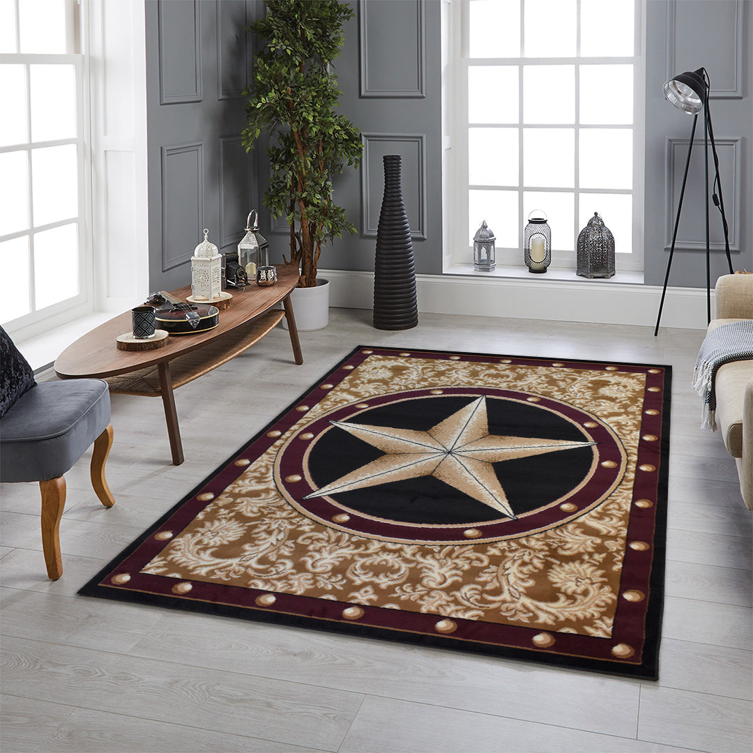 Great West Western Star Polypropylene Area Rug for Living Room, Bedroom & Entryway | Rustic Farmhouse Indoor Carpet | Soft 0.35" Pile Height