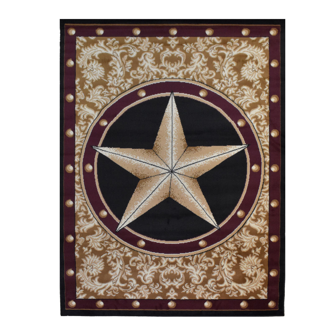 Great West Western Star Polypropylene Area Rug for Living Room, Bedroom & Entryway | Rustic Farmhouse Indoor Carpet | Soft 0.35" Pile Height