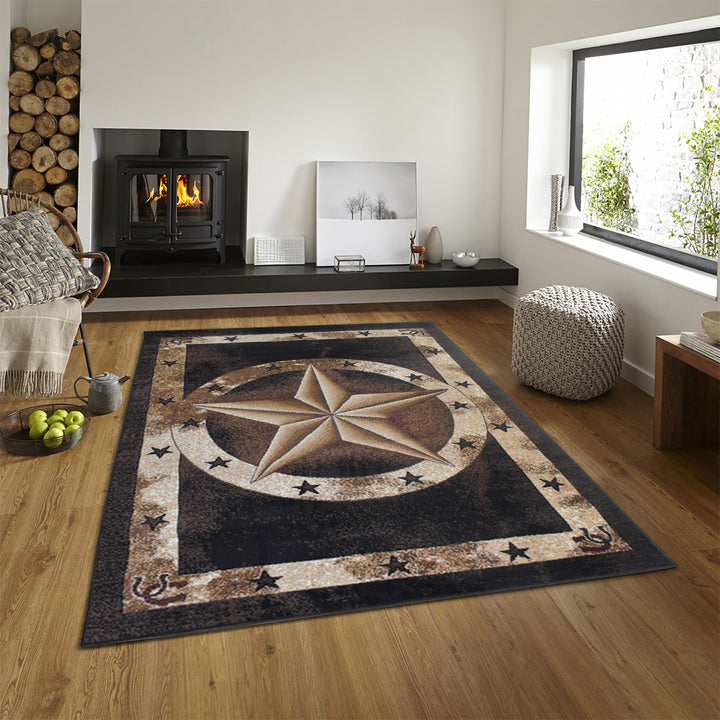 Great West Western Star Polypropylene Area Rug for Living Room, Bedroom & Entryway | Rustic Farmhouse Indoor Carpet