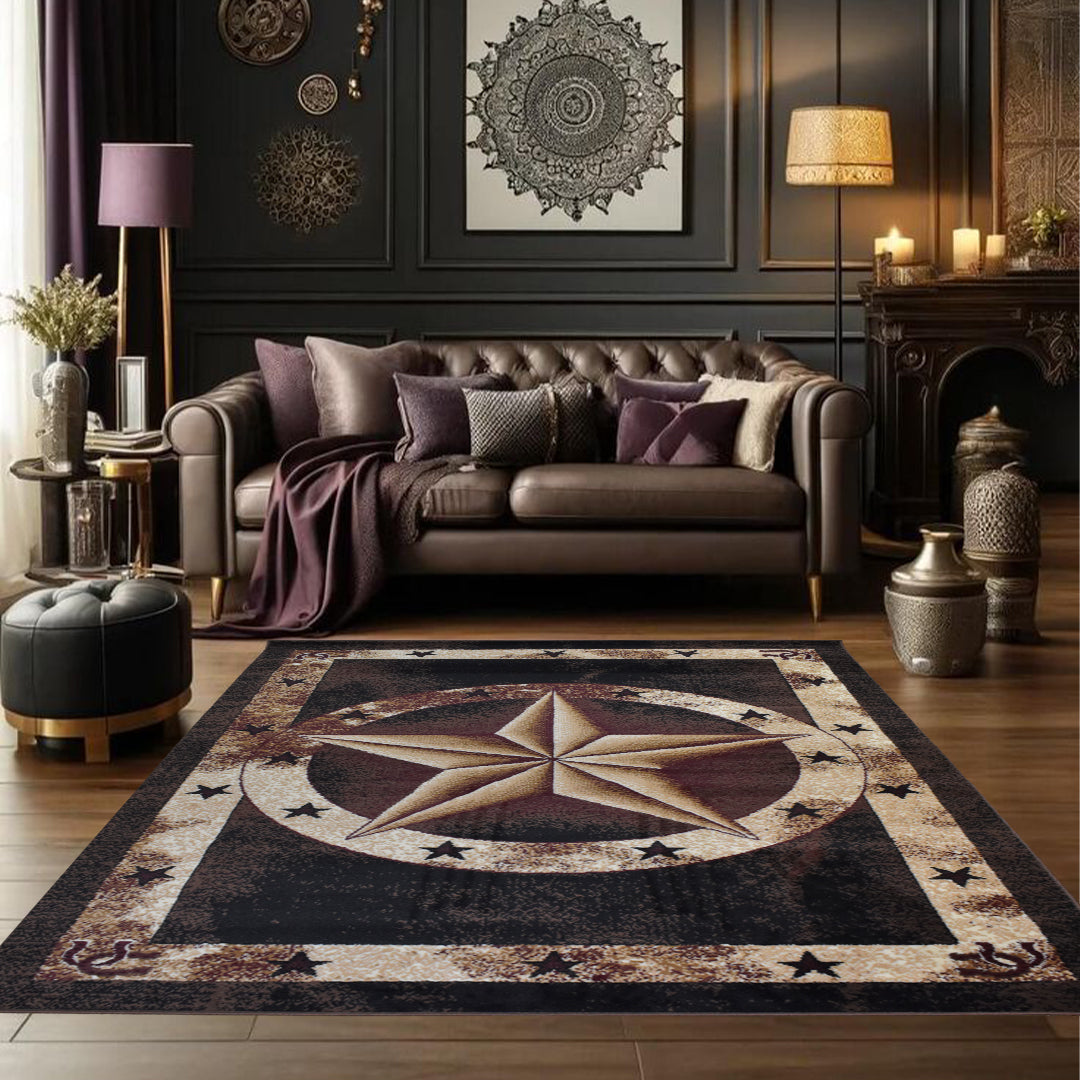 Great West Western Star Polypropylene Area Rug for Living Room, Bedroom & Entryway | Rustic Farmhouse Indoor Carpet