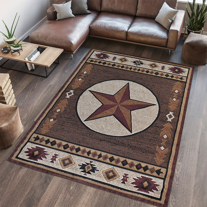 Great West Rustic Western Area Rug with Southwestern Geometric Border | Polypropylene Indoor Carpet